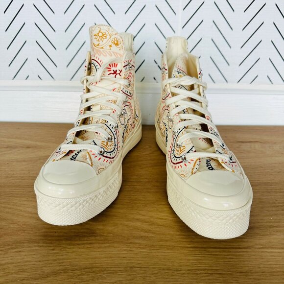 ⭐Converse Chuck 70 Plus Hi 8.5 Women Shoes Beige Floral Paisley Sneakers A08172C - Picture 7 of 14